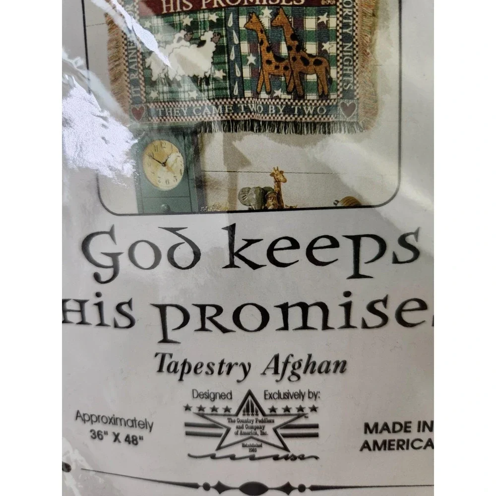 NEW Vintage Noahs Ark God Keeps His Promises Tapestry Fringe Throw Blanket Bible